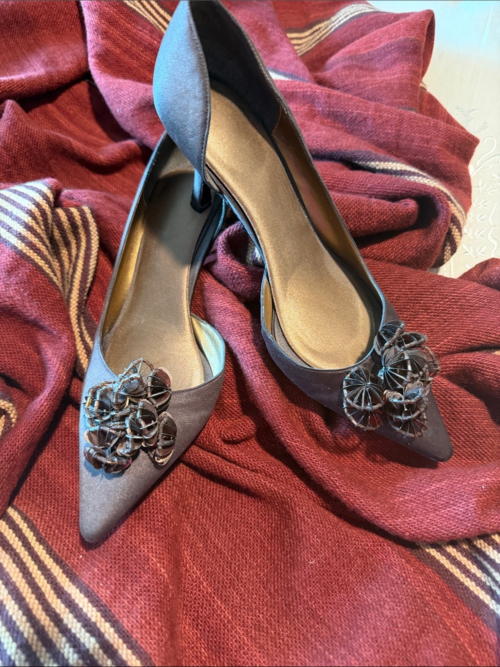 Women's Pointed Toe Embellished Pumps in Dark Brown